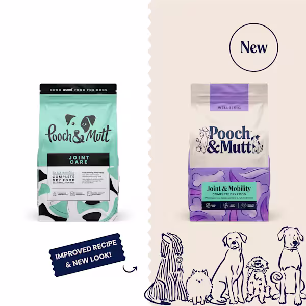 P&M NEW vs OLD DRY FOOD WELLBEING JOINT & MOBILITY 10 kg